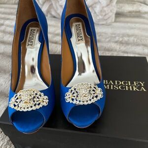 Badgley Mischka Royal Blue Crystal Heels 8 NIB Neiman Marcus Evening
